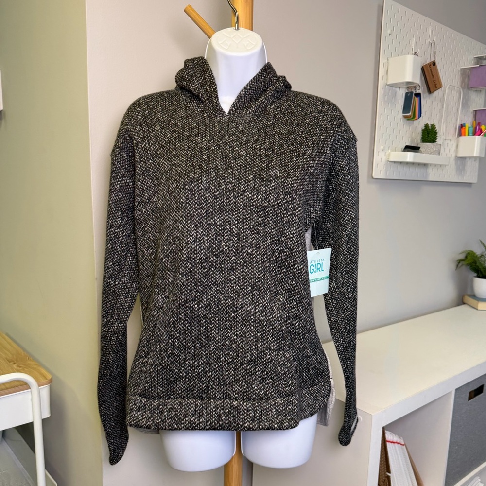 NWT Athleta Girl Grey/black Textured Halftime Hoodie Sz Girl XL/14 - Picture 2 of 7